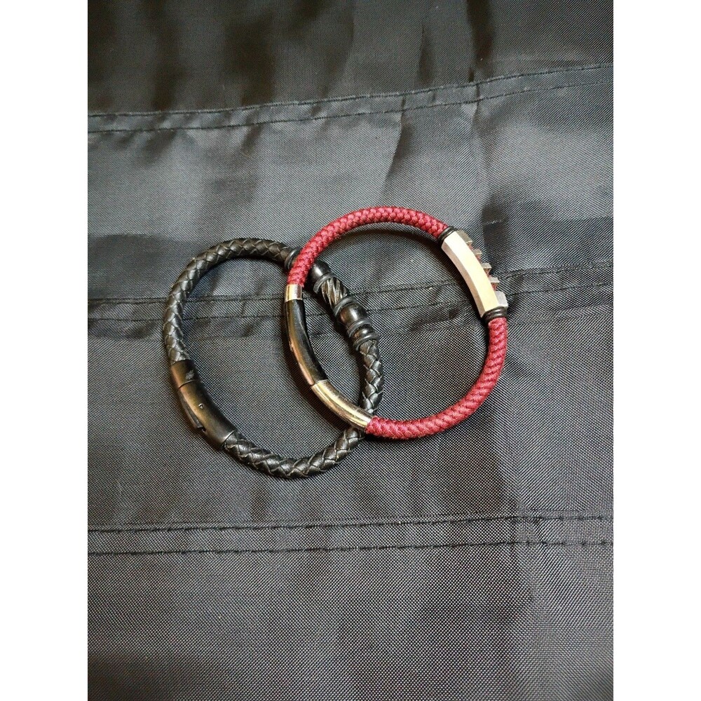 Lot of 2 Men's Braided Stackable Bracelets - Blackjack Red + Black